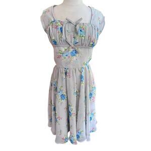 HELL BUNNY Gray Floral Sleeveless Vintage Chiffon Roslyn Dress Size Small